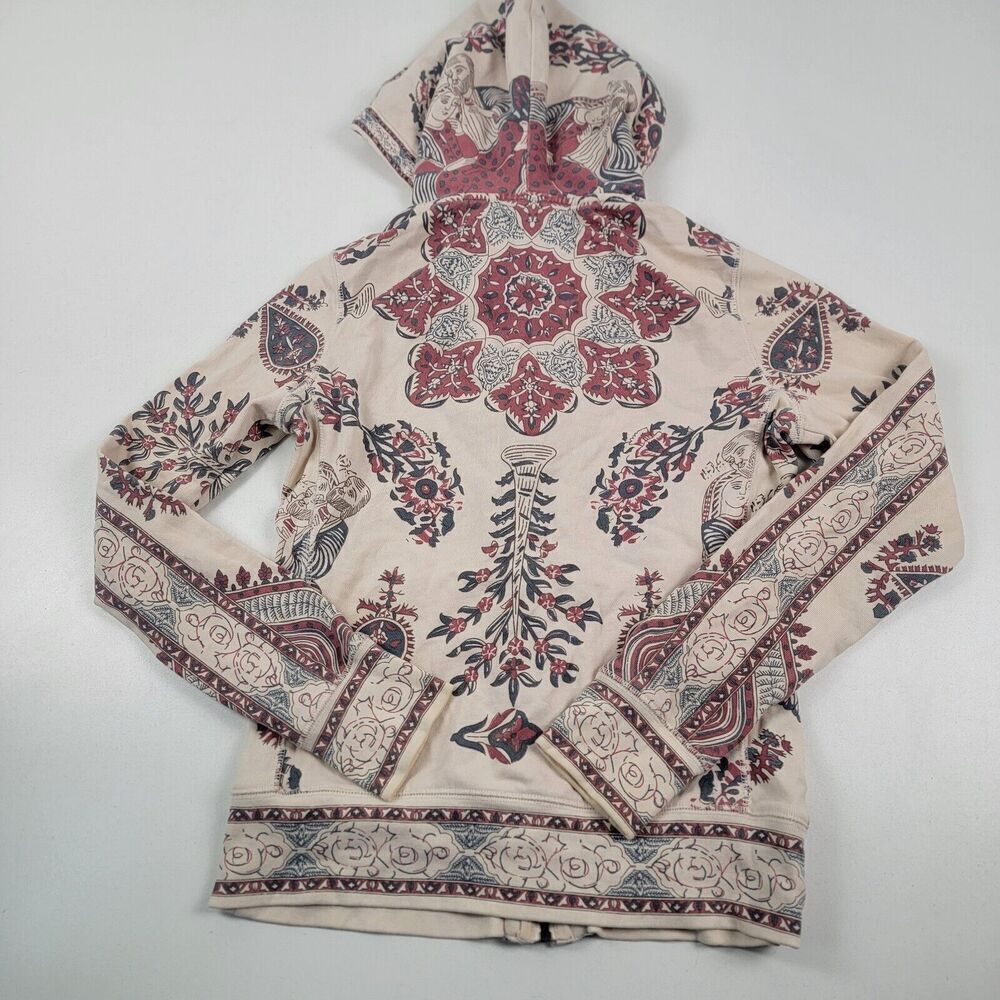 Lucky Brand Cream Hoodie with Burgundy & Sage Paisley Print - Picture 11 of 11
